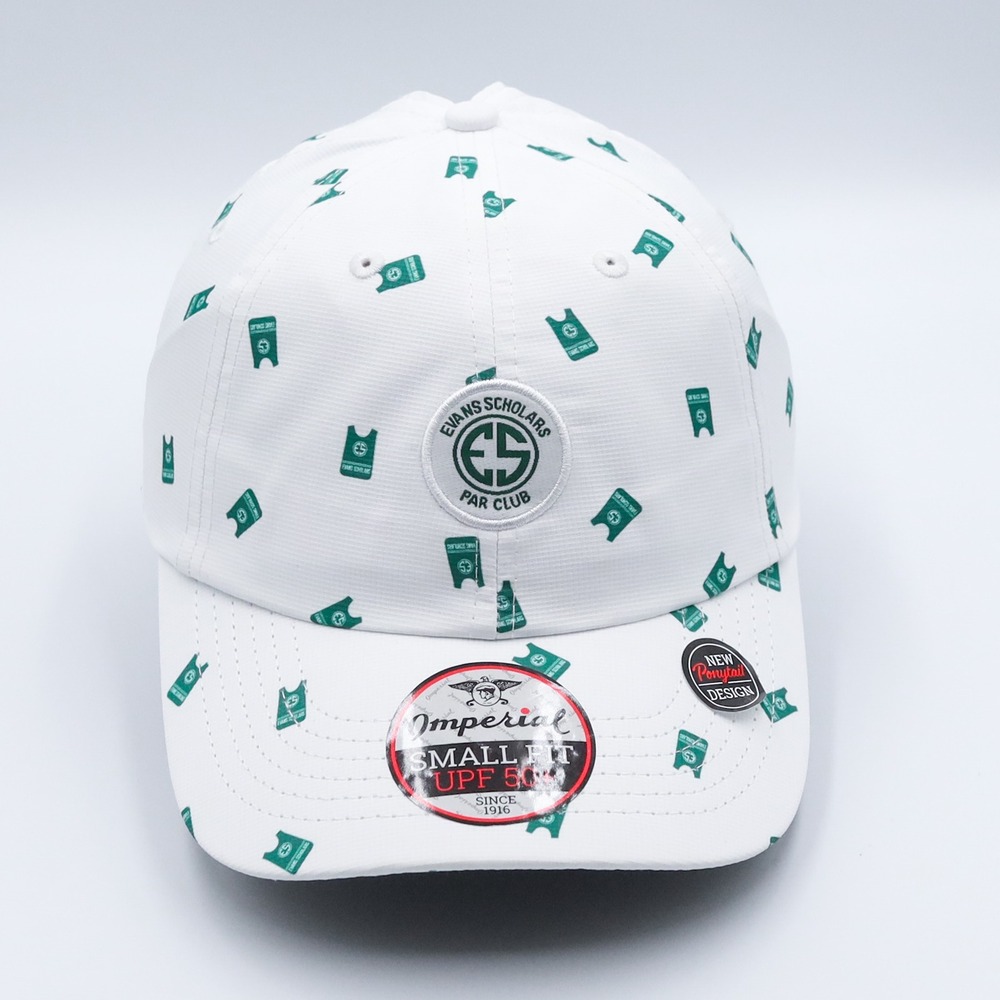 Imperial Evans Scholars Par Club Hat Womens Small White Green Ponytail UPF 50+